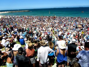 Shark lovers as far as the eye could see on Cottesloe beach.